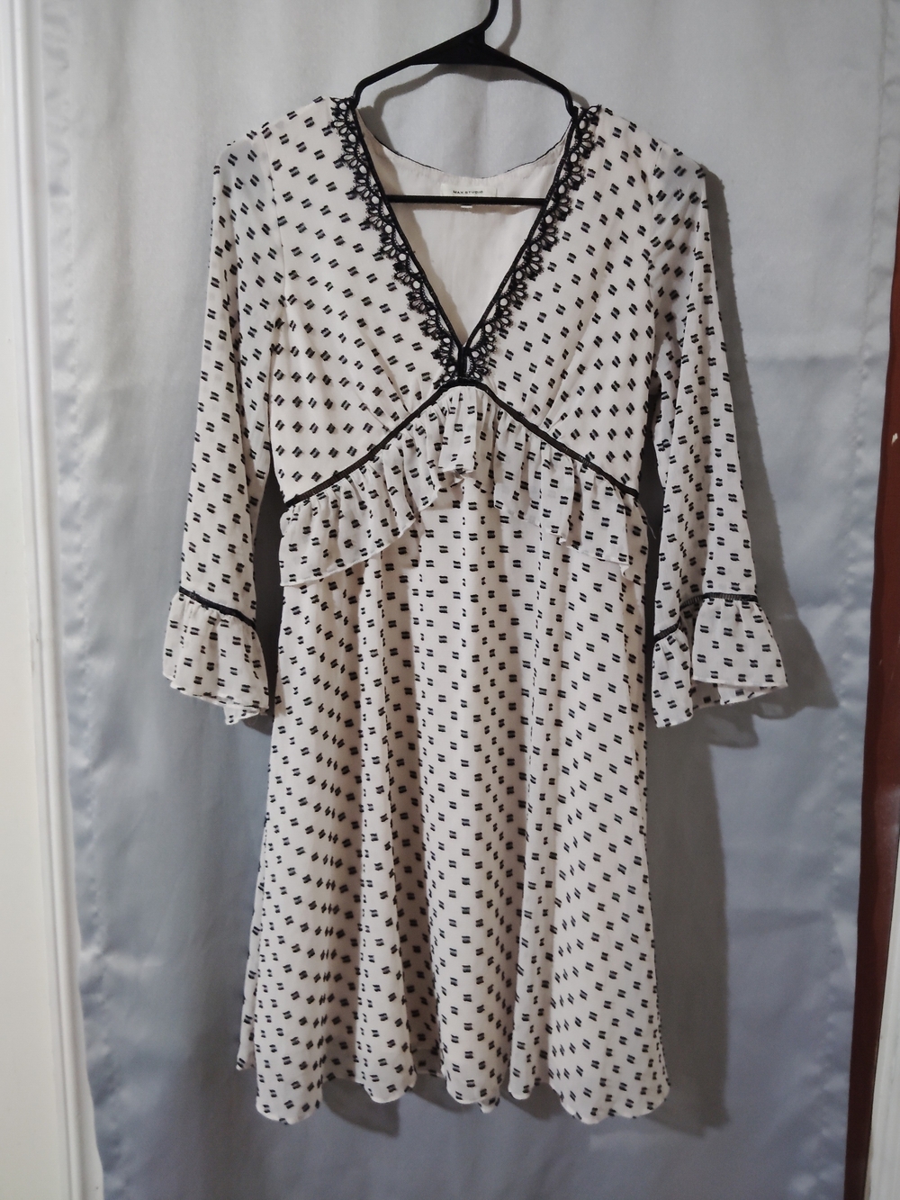 Max Studio Cream Dress with Black Trim and Micro Print